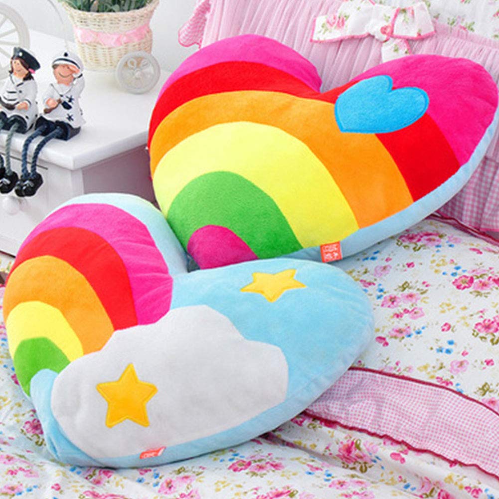 Coussin en peluche en forme de cœur Garvee, motif arc-en-ciel, 40 x 32 cm, doux et confortable, décoratif pour la maison et le bureau.