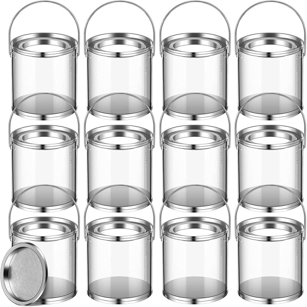 Garvee Lot de 12 pots de peinture vides transparents avec couvercle et poignée pour décoration de fête DIY 7,5 x 7,8 cm transparents