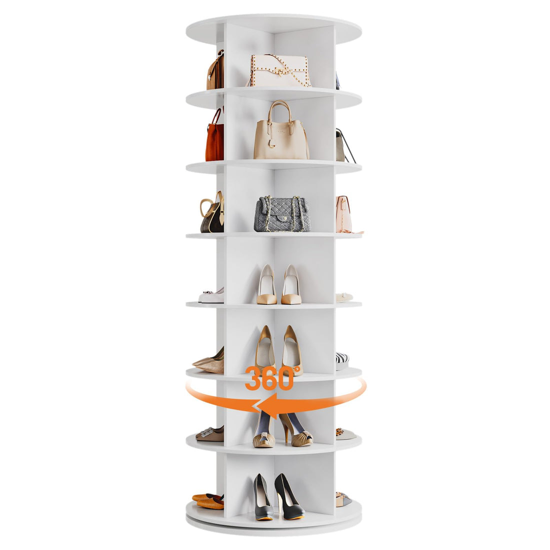 Tour à chaussures rotative Garvee à 7 niveaux, rotation à 360°, MDF 12 mm, idéale pour le salon et l'entrée, gain de place, polyvalente et autoportante.