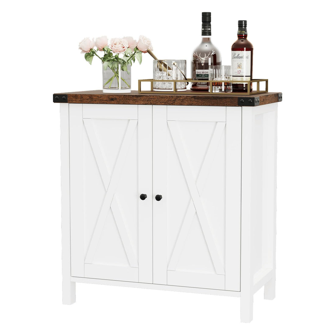 Buffet de cuisine Garvee avec portes, étagère réglable, style campagnard, pour cuisine, salon, salle à manger, blanc