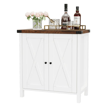 Garvee buffet de cuisine avec portes, étagère réglable, style campagnard, pour cuisine, salon, salle à manger, blanc et brun
