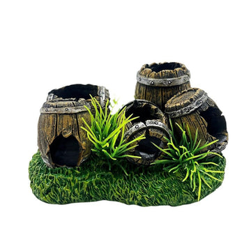 Garvee Décorations d'aquarium en résine, abri en forme de tonneau à vin, grotte idéale pour les poissons et les crevettes, pour se reposer et jouer, couleur naturelle