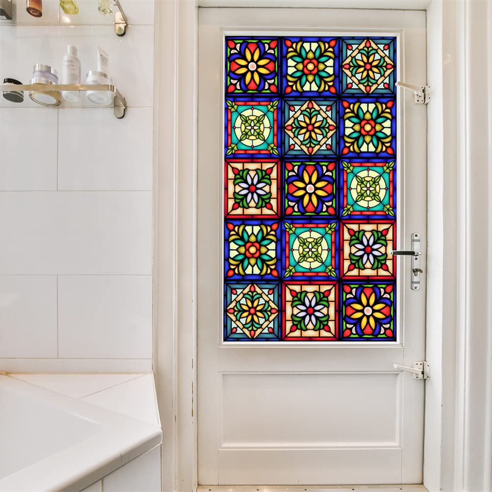 Film adhésif rétro coloré Garvee à motif floral, électrostatique, 45 x 100 cm, translucide, pour salon et bureau.