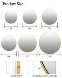 Miroir mural rond Garvee Gold 81 cm (32 pouces), cadre en métal doré mat, idéal pour salle de bain et couloir, verre HD sans distorsion.