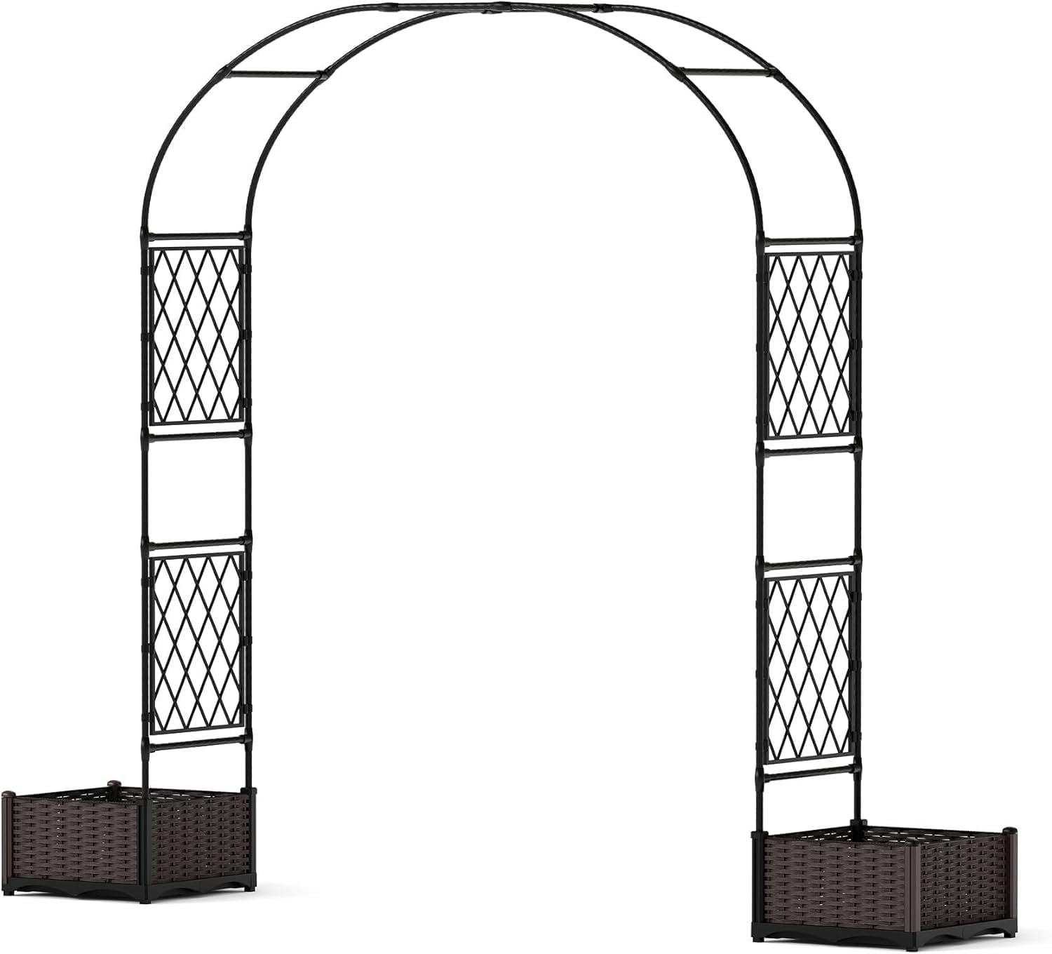 Arche de jardin Garvee avec 2 jardinières, arche en métal revêtu de PE résistant aux intempéries pour le jardin et les fêtes, robuste, facile à monter, noire