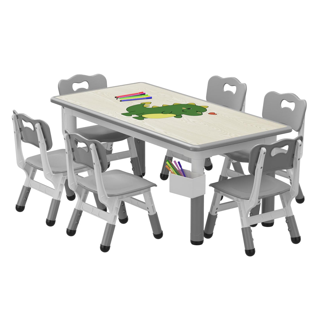 Garvee Ensemble Table et 6 Chaises pour Enfants à Hauteur Réglable, Plateau Motif Graffiti et Pieds Antidérapants pour Maison, École et Crèche