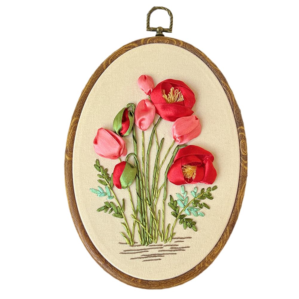Kit de broderie Garvee pour débutants, motif floral 3D, comprenant tissu à broder, patrons, tambour à broder, fils, aiguille et un motif coloré.