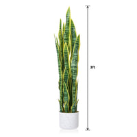 Garvee Plante artificielle Sansevieria 90 cm avec pot blanc, feuillage réaliste vert, décoration sans entretien pour salon, bureau, entrée ou chambre