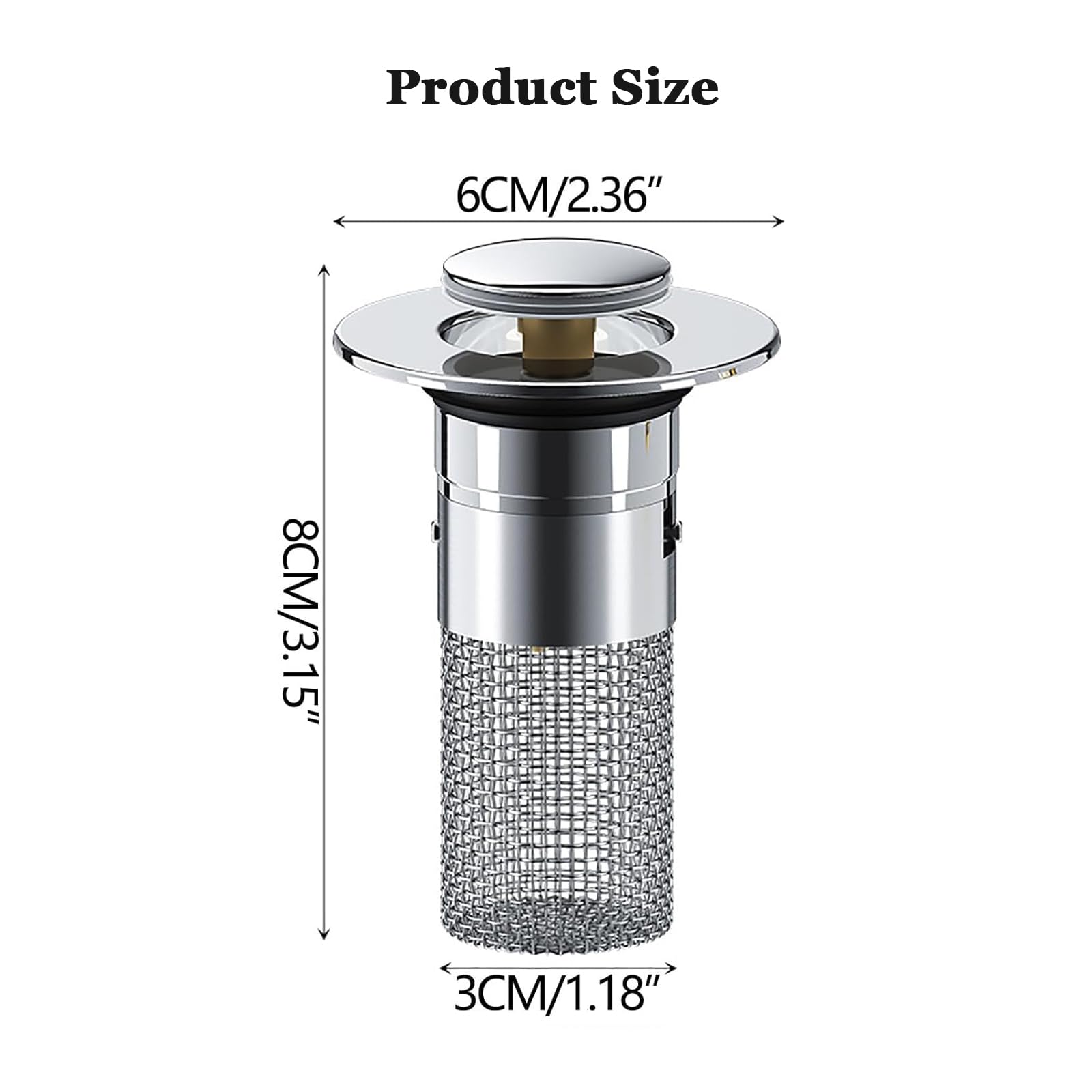 Garvee Lot de 2 Bouchons de Lavabo en Acier Inoxydable, Noyau en Cuivre, Filtre Anti-Bouchage avec Panier Amovible, Compatible Lavabos Standards, Argenté, en Boîte