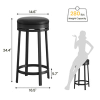 Garvee Lot de 2 tabourets de bar pivotants 61 cm, assise ronde en cuir PU noir, repose-pieds, cadre métal, sans dossier, pour îlot de cuisine