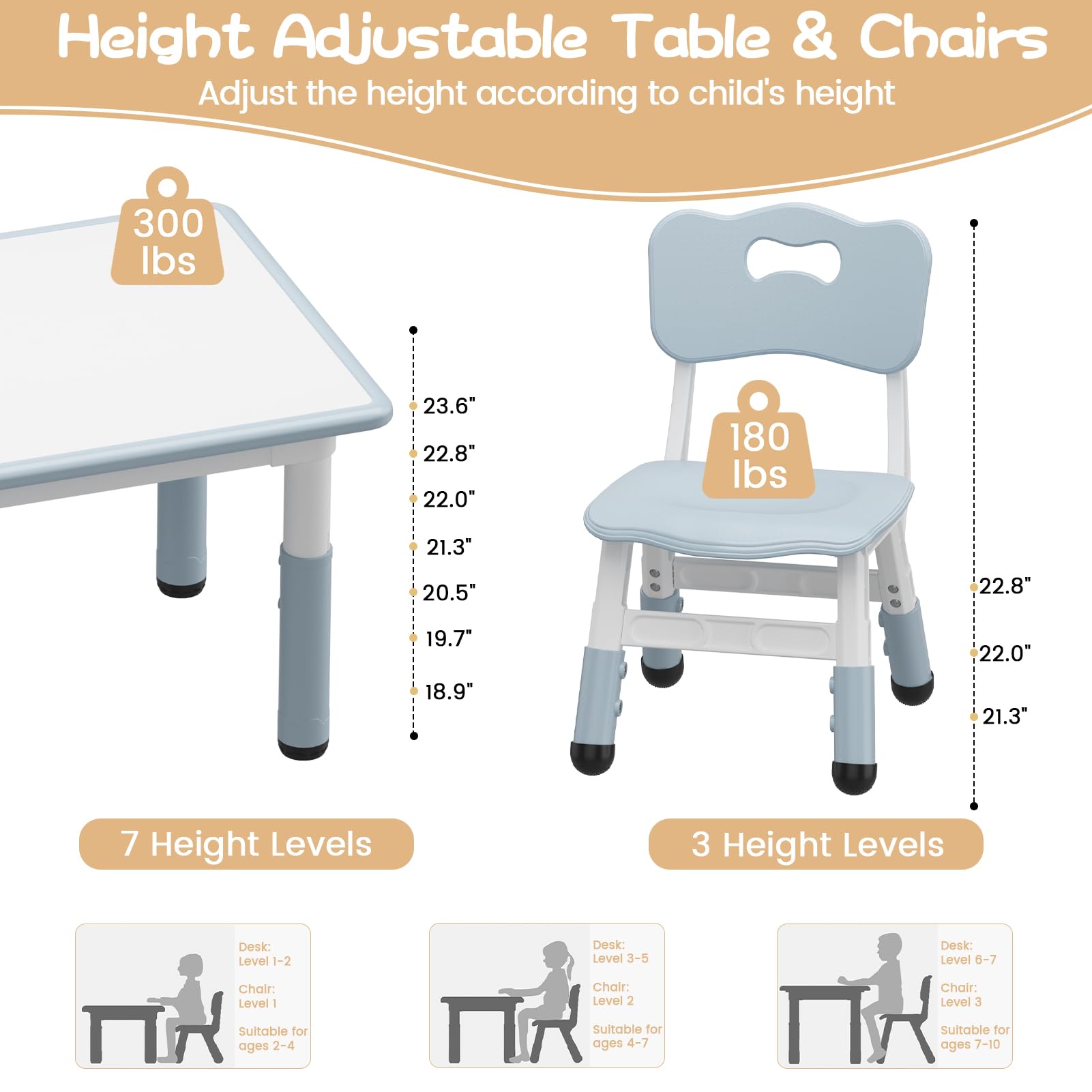 Ensemble table et 2 chaises pour enfants Garvee, plateau de table style graffiti, hauteur réglable, robuste et multifonctionnelle pour jouer et manger.