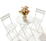 Garvee Ensemble Bistro 3 Pièces Métal Pliable Résistant Intempéries Cadre x -Brace Balcon Jardin Multicolore - Blanc