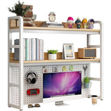 Garvee étagère de bureau autoportante 95 × 25 × 93 cm, acier, 2 tablettes en bois et panneau perforé, finition noyer