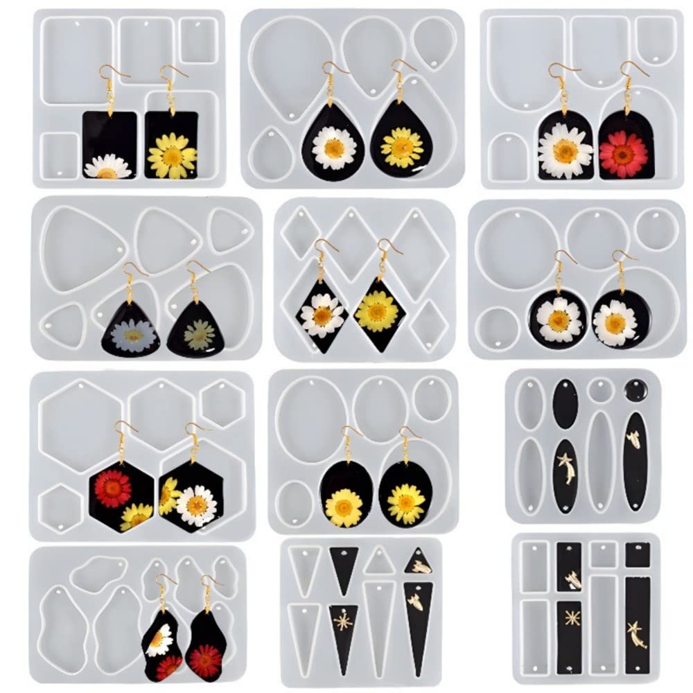 Garvee - Kit de 12 moules à boucles d'oreilles en silicone, ovales et hexagonaux, en résine époxy, polyvalents pour la création de bijoux pour femmes et filles