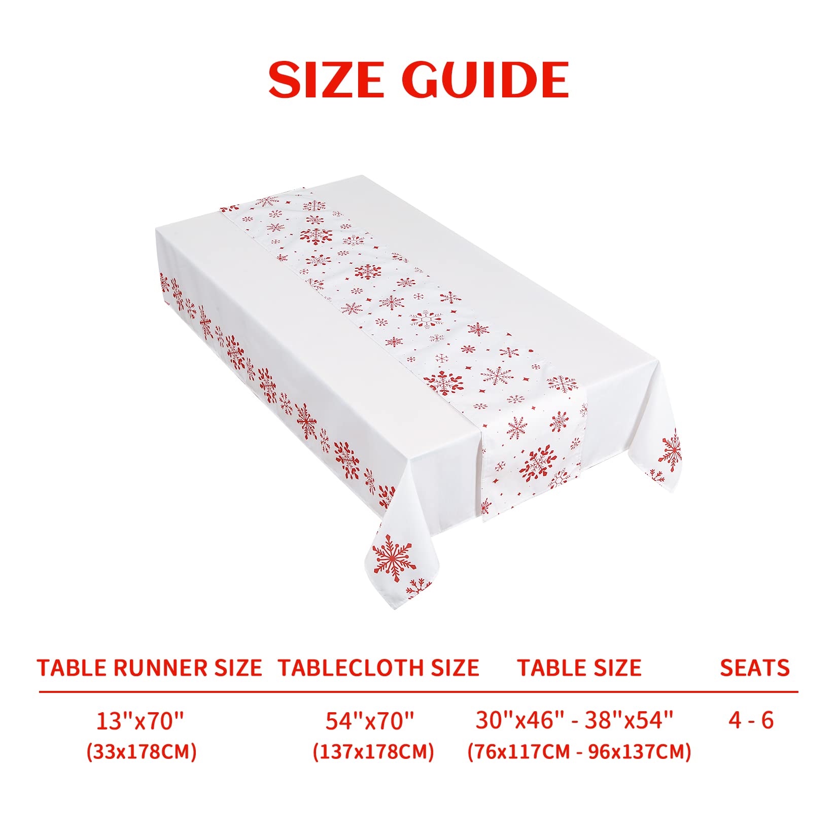 Ensemble de nappes de Noël Garvee avec dentelle, imperméable, sans ourlet, motif flocons de neige, blanc, 54 x 70 pouces et 13 x 70 pouces, décoration de table pour la cuisine et les fêtes