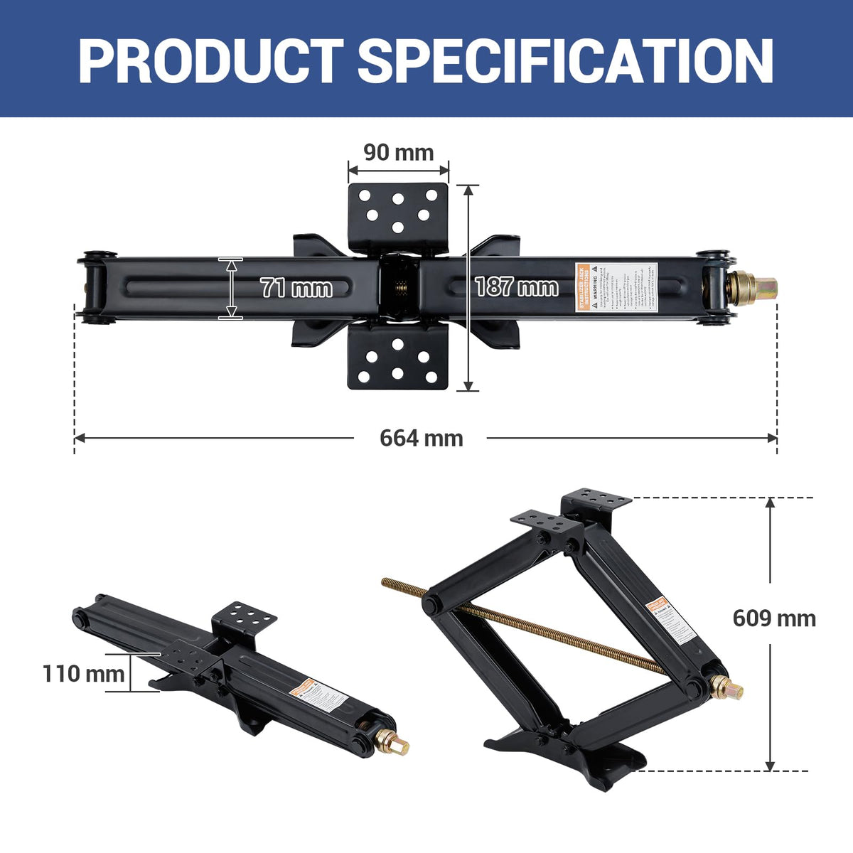 Garvee Stabilisateur de caravane, cric ciseaux, capacité de levage de 3400 kg, hauteur réglable de 10 à 60 cm, acier revêtu de poudre