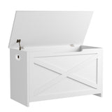 Garvee banc de rangement en bois de 76 cm avec verrou de sécurité, grand banc à chaussures pour salon et chambre, robuste et polyvalent, blanc - blanc