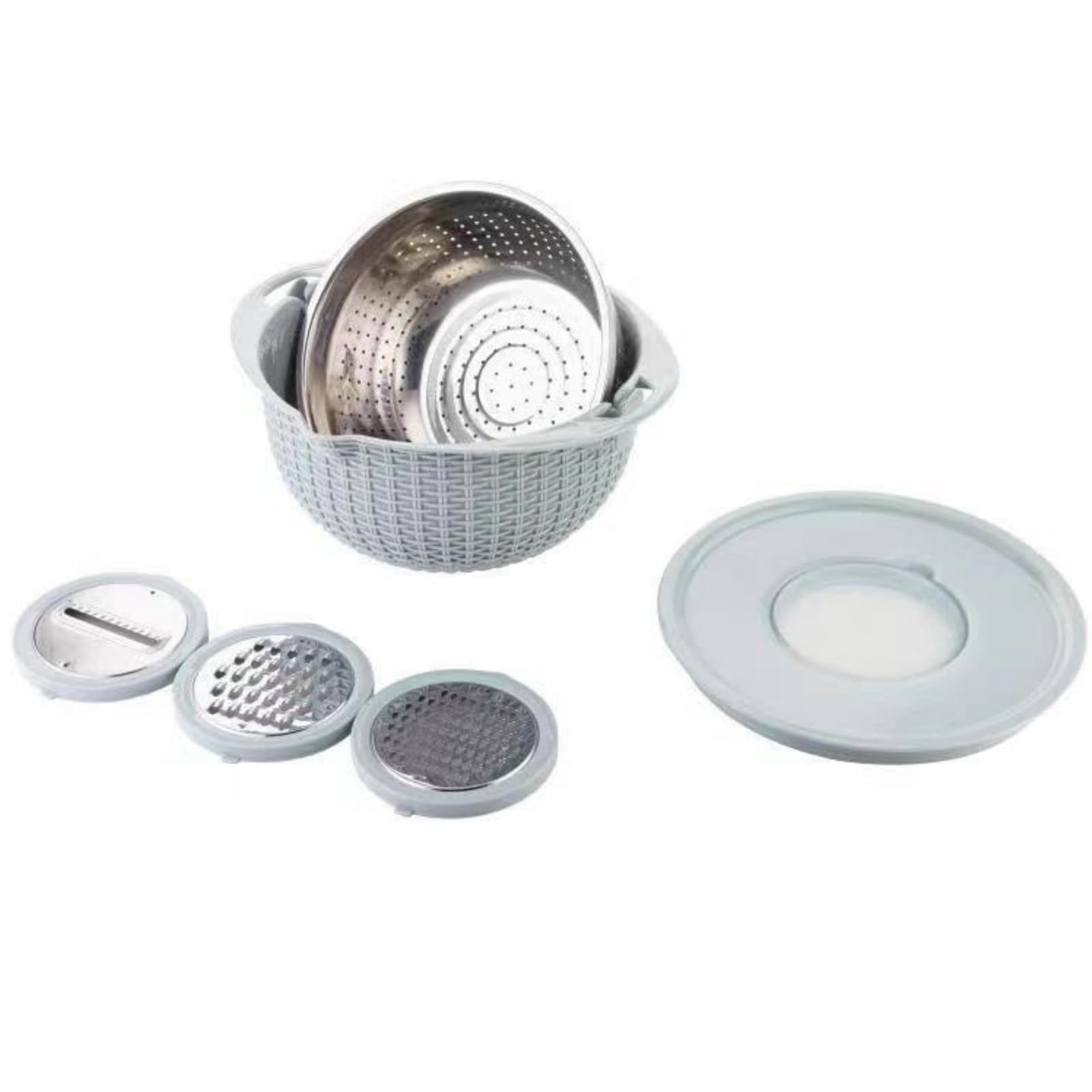 Four à charbon 4 en 1 en acier inoxydable avec double plateau rotatif, bacs à rebanadors intégrés, multifonctionnel pour la cuisine, bleu nordique