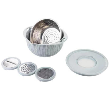 Four à charbon 4 en 1 en acier inoxydable avec double plateau rotatif, bacs à rebanadors intégrés, multifonctionnel pour la cuisine, bleu nordique