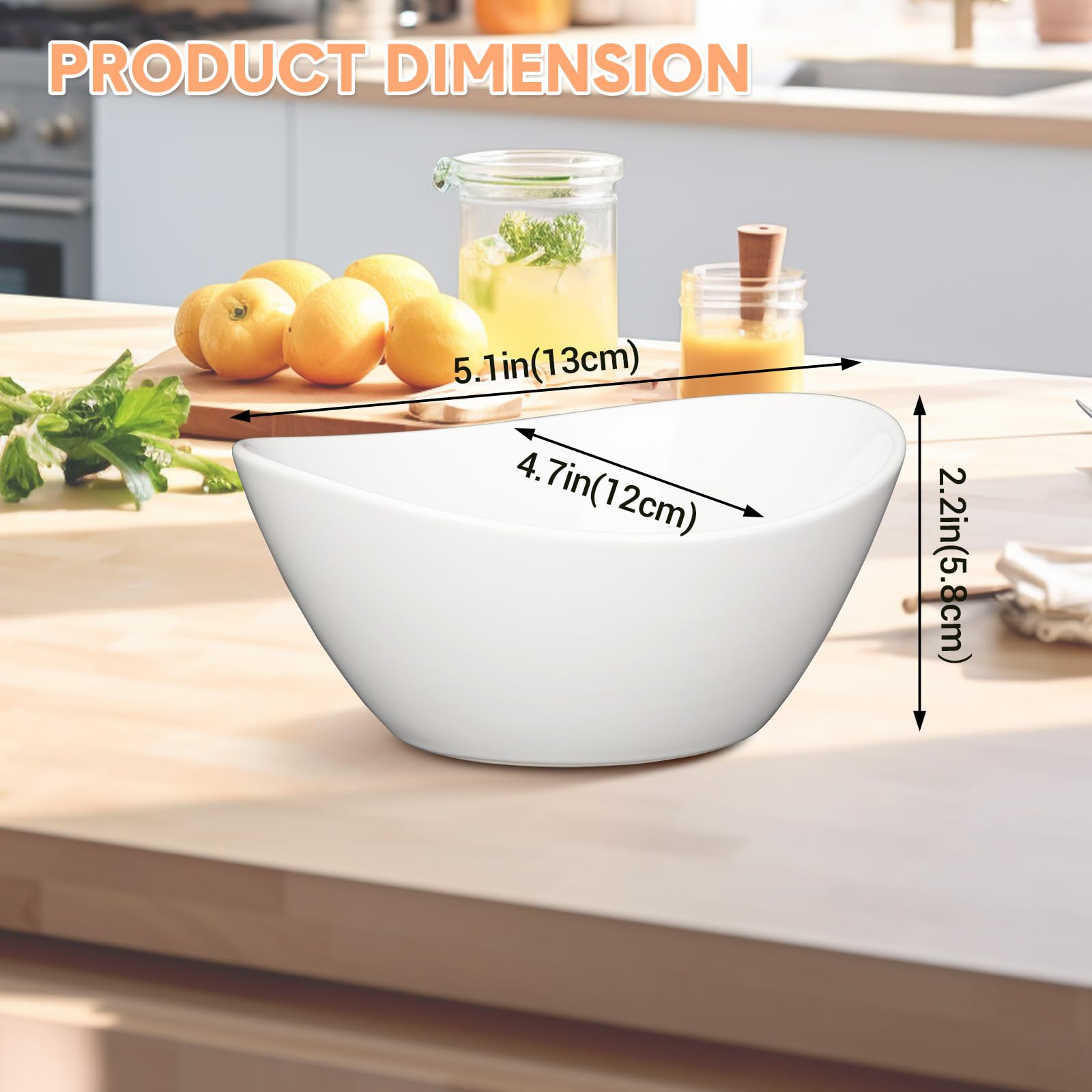 Ensemble de 4 grands bols ovales en porcelaine Garvee de 1,25 L (42 oz), 20 cm (8 po), blancs, empilables de façon ergonomique pour la cuisine et la table.