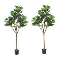 Ficus lyrata artificiel Garvee de 1,5 m avec pot en corde véritable, feuilles ajustables, base en ciment stable pour salon et bureau, vert, 1,5 mètre