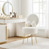 Garvee Tabouret de Maquillage Blanc avec Rangement, Dossier Pliable, Tissu Sherpa, Pieds Métalliques Ajustables, Compact pour Coin Beauté - Blanc
