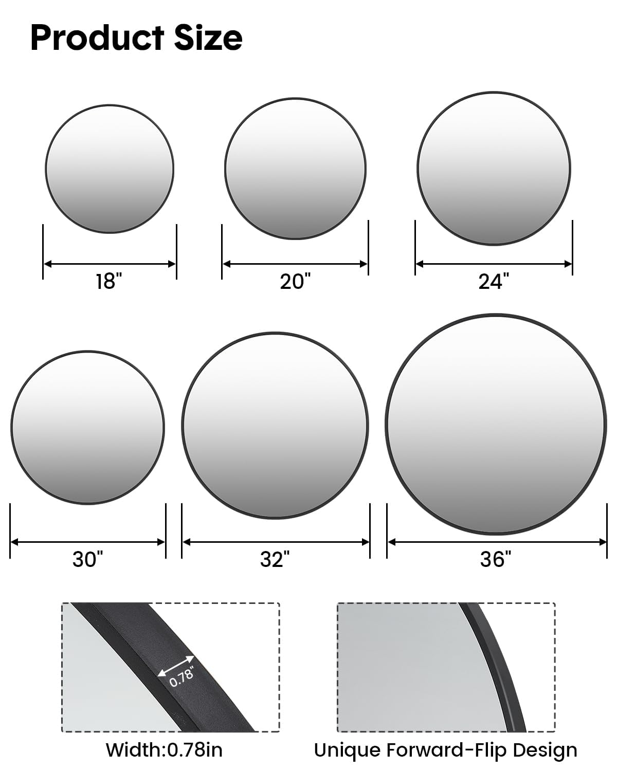 Miroir mural rond Garvee 24 pouces, cadre en métal noir, style moderne pour salon, salle de bain ou couloir
