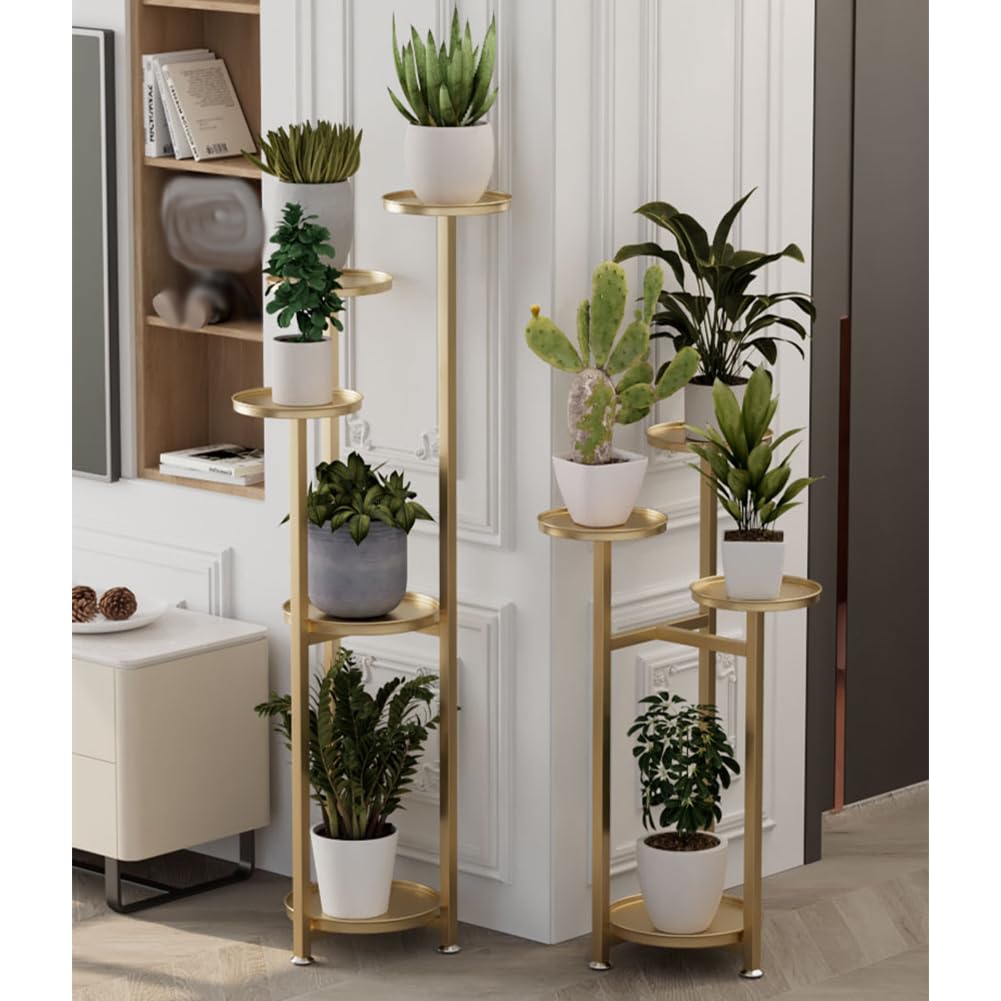 Garvee étagère à plantes d’angle à plusieurs niveaux en métal, pieds antidérapants, hauteur 100 cm, or
