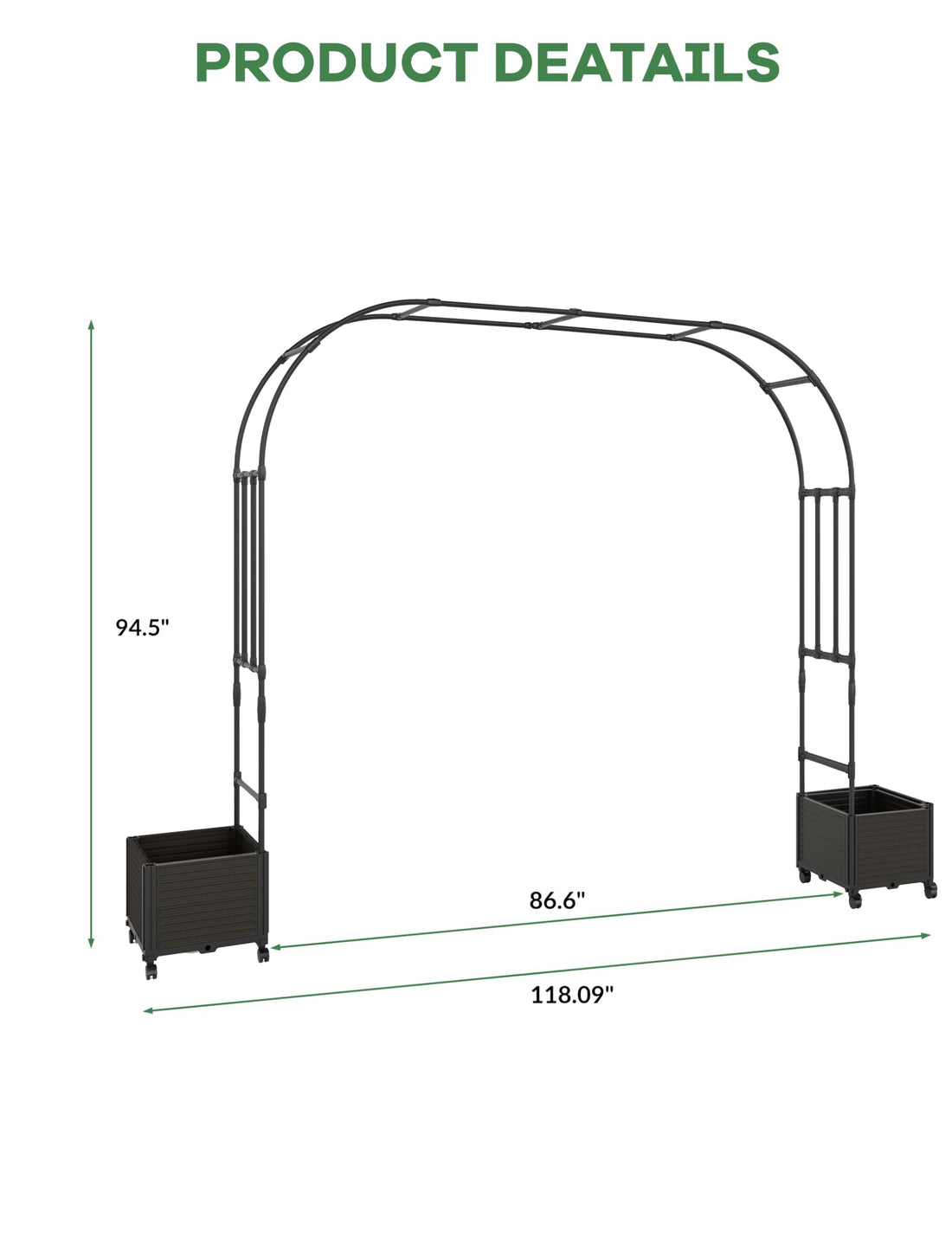 Garvee Arche de jardin 220 cm en métal avec jardinière intégrée, tous temps et réglable en hauteur, pour les mariages et le jardin (noir)