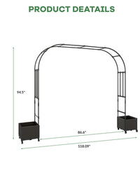 Arche de jardin Garvee 86,6 pouces en métal avec jardinière intégrée, résistante aux intempéries et réglable en hauteur, idéale pour les mariages et le jardin (noir).