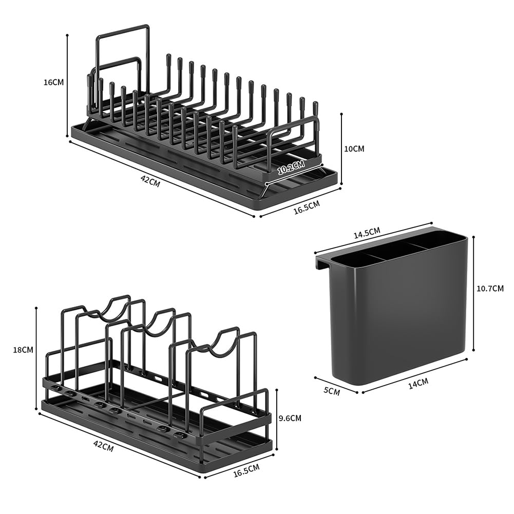 Égouttoirs à vaisselle multifonctionnels Garvee en acier au carbone (lot de 2) - Gain de place et réglables - Acier inoxydable - Pour évier de cuisine - Noir