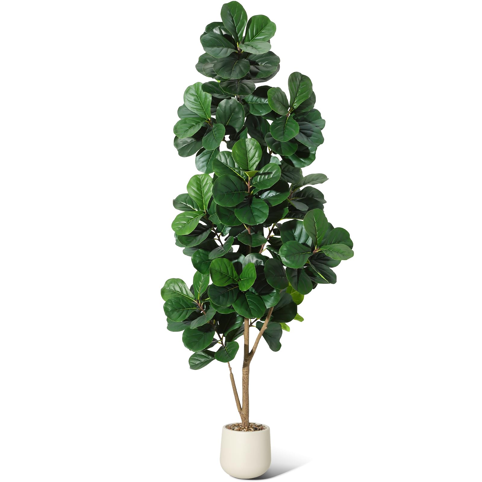 Ficus lyrata artificiel Garvee de 2,13 m (7 pi) avec 141 feuilles, pot blanc de 23 cm (9 po), décoration pour bureau et salon, feuilles en PVC et PE, design stable
