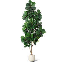 Ficus lyrata artificiel Garvee de 2,13 m (7 pi) avec 141 feuilles, pot blanc de 23 cm (9 po), décoration pour bureau et salon, feuilles en PVC et PE, design stable
