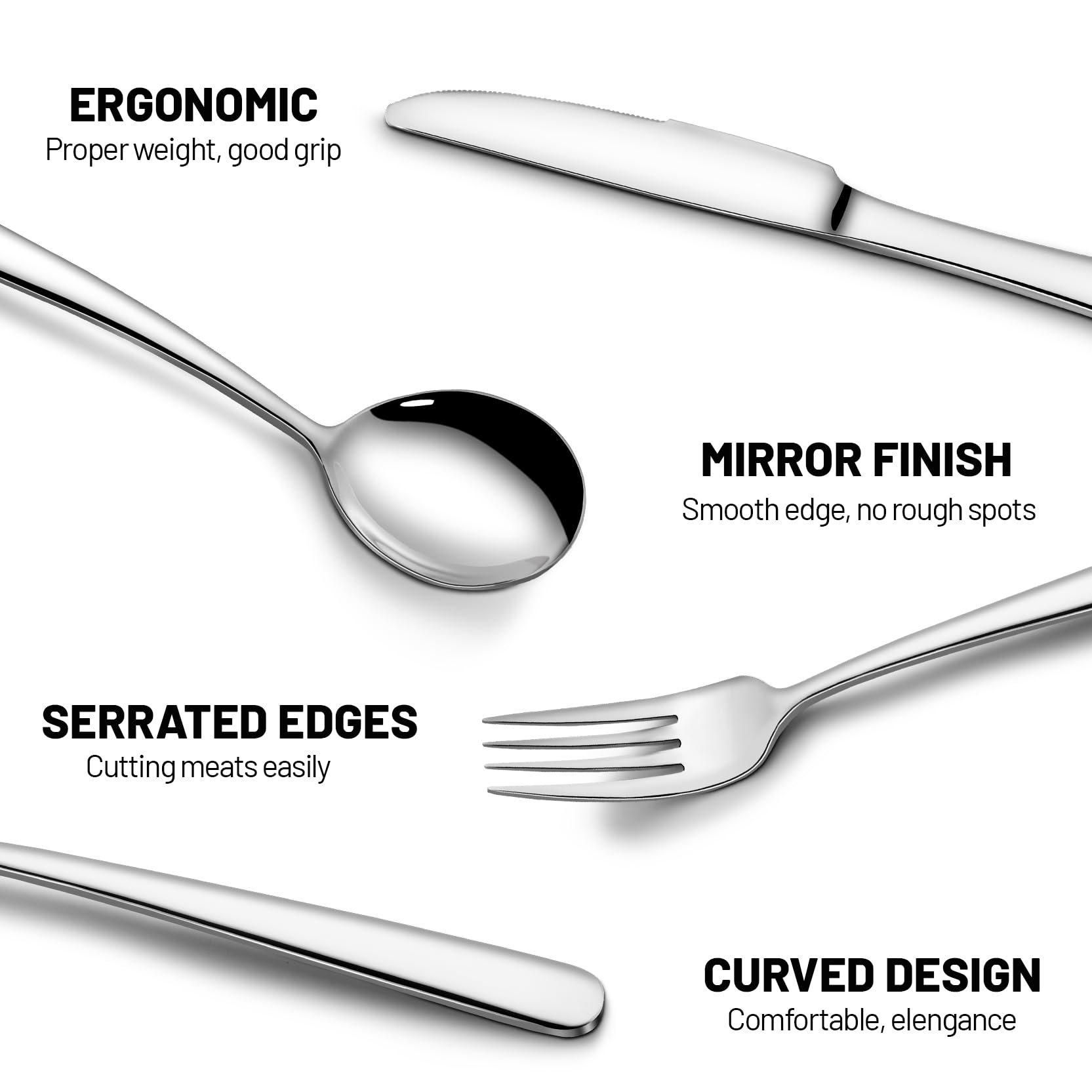 Garvee Set Posate Acciaio Inox 30 pièces pour 6 personnes, ensemble de couverts en acier inoxydable, design élégant, robuste, cuisine et table, argent