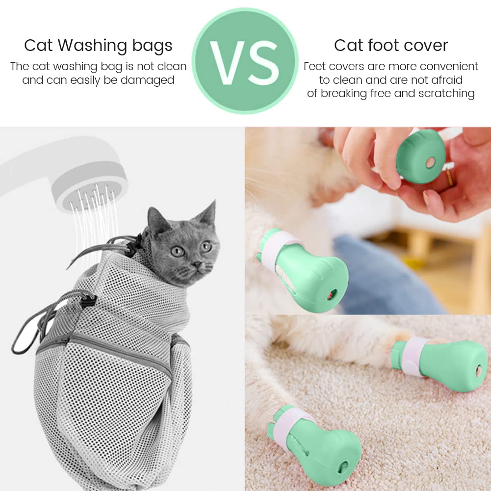 Garvee Protège-griffes pour chats, lot de 4, en silicone, réglables, verts, pour le toilettage et le bain des chats.