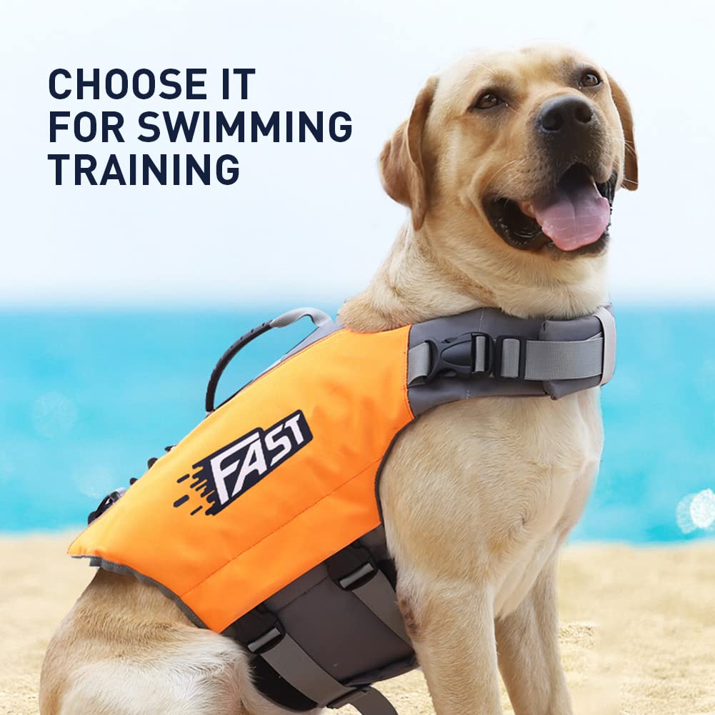 Gilet de sauvetage pour chien Garvee, en tissu ripstop, ajustable avec poignée et bandes réfléchissantes, pour chiens de petite, moyenne et grande taille, vert fluorescent, taille XL