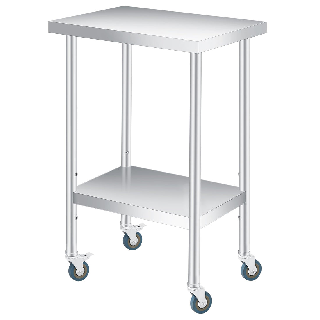 Table de travail Garvee 14" x 24" en acier inoxydable, 2 niveaux avec étagère réglable, roulettes, pour cuisine, restaurant, usage extérieur, robuste