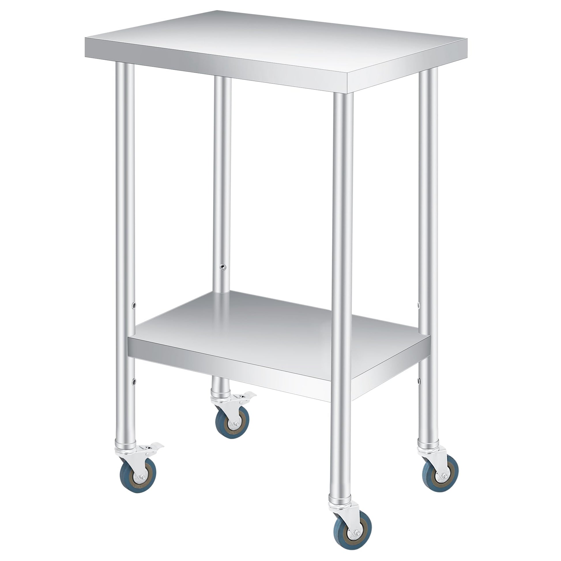 Table de travail Garvee 14" x 24" en acier inoxydable, 2 niveaux avec étagère réglable, roulettes, pour cuisine, restaurant, usage extérieur, robuste