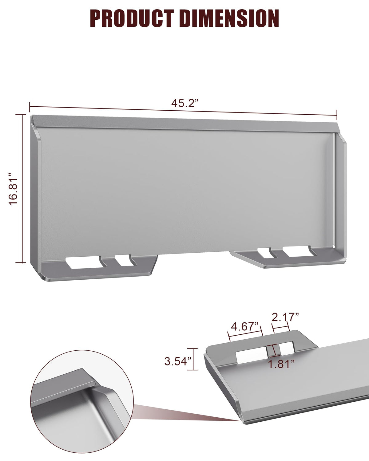 Plaque de montage Garvee pour chargeuse compacte, acier Q235B antirouille, fixation rapide, 1/4 po x 18,5 po, pour accessoires de tracteur