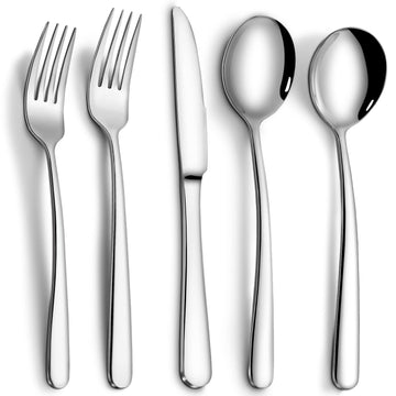 Garvee Ménagère en acier inoxydable 9.1 mèces pour 6 personnes, ensemble de couverts en acier inoxydable, design élégant, robuste, cuisine et table, argent