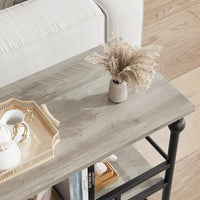 Garvee Console étroite 109 cm à 3 niveaux, étagères effet bois gris rustique, structure métallique, pour salon, couloir et chambre