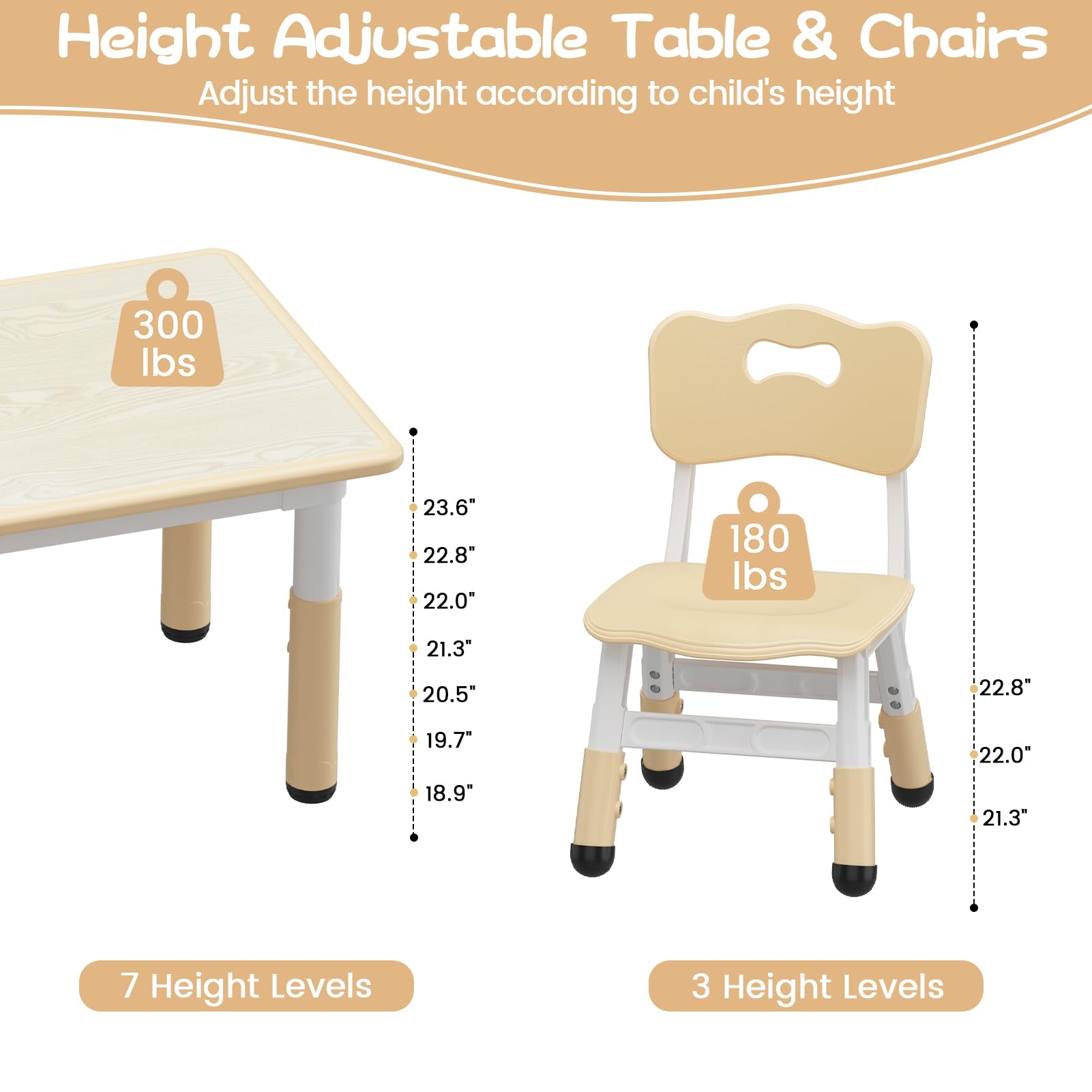 Ensemble table et 4 chaises pour enfants Garvee, hauteur réglable, plateau à motifs graffiti, pieds antidérapants, table d'activités artistiques et manuelles pour la maison et la garderie