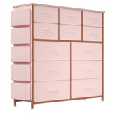 Garvee commode à 12 tiroirs, en tissu, structure en métal, plateau en bois avec poches latérales et crochets, pour la chambre, rose - Rose
