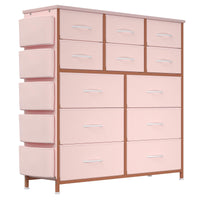 Garvee commode à 12 tiroirs, en tissu, structure en métal, plateau en bois avec poches latérales et crochets, pour la chambre, rose