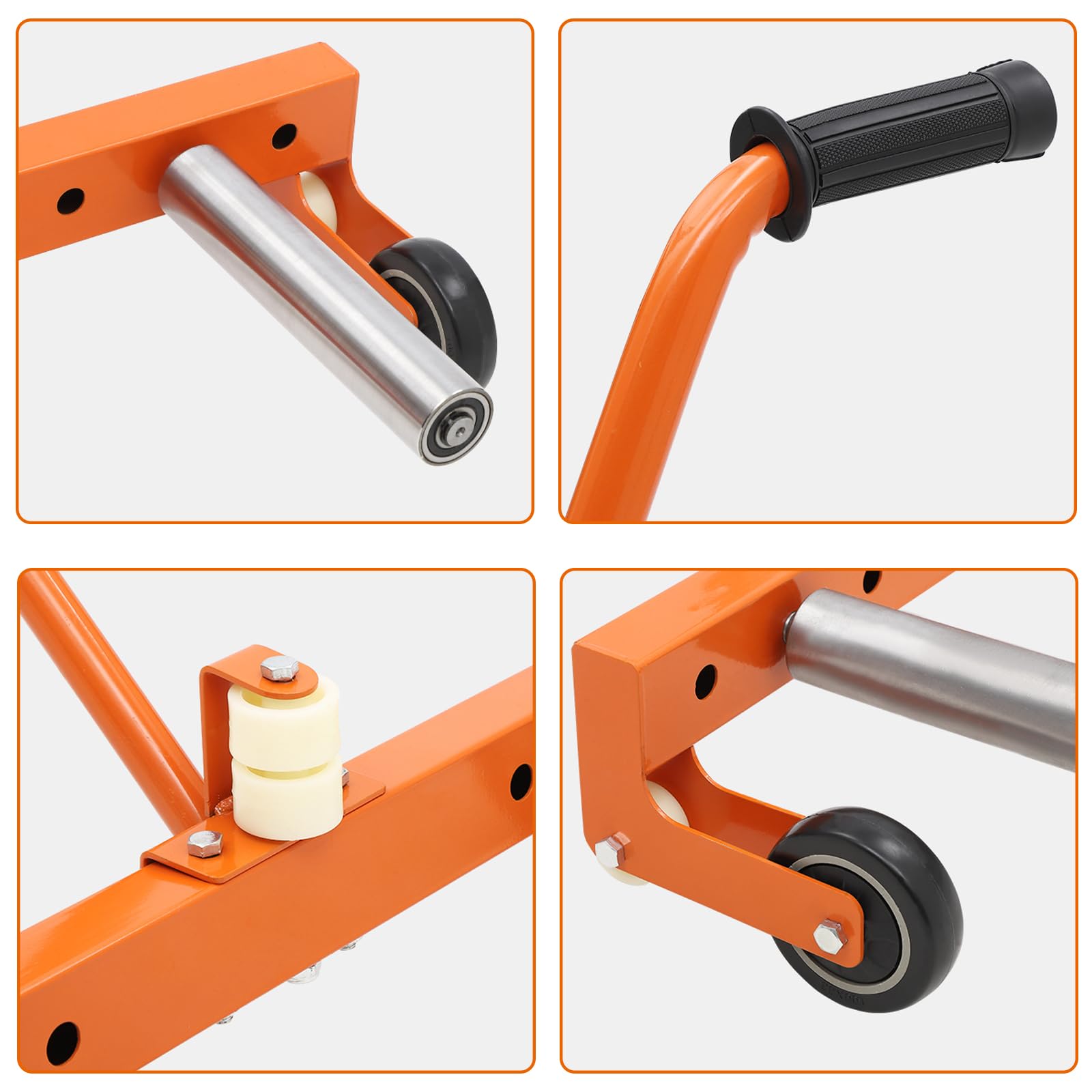 Chariot porte-roue Garvee pour pneus de camion, réglable, capacité 150 kg, rouleaux de 24 cm, rotation 360°, pour pneus de 16,5 à 62 cm de large, idéal pour garage et atelier, couleur orange