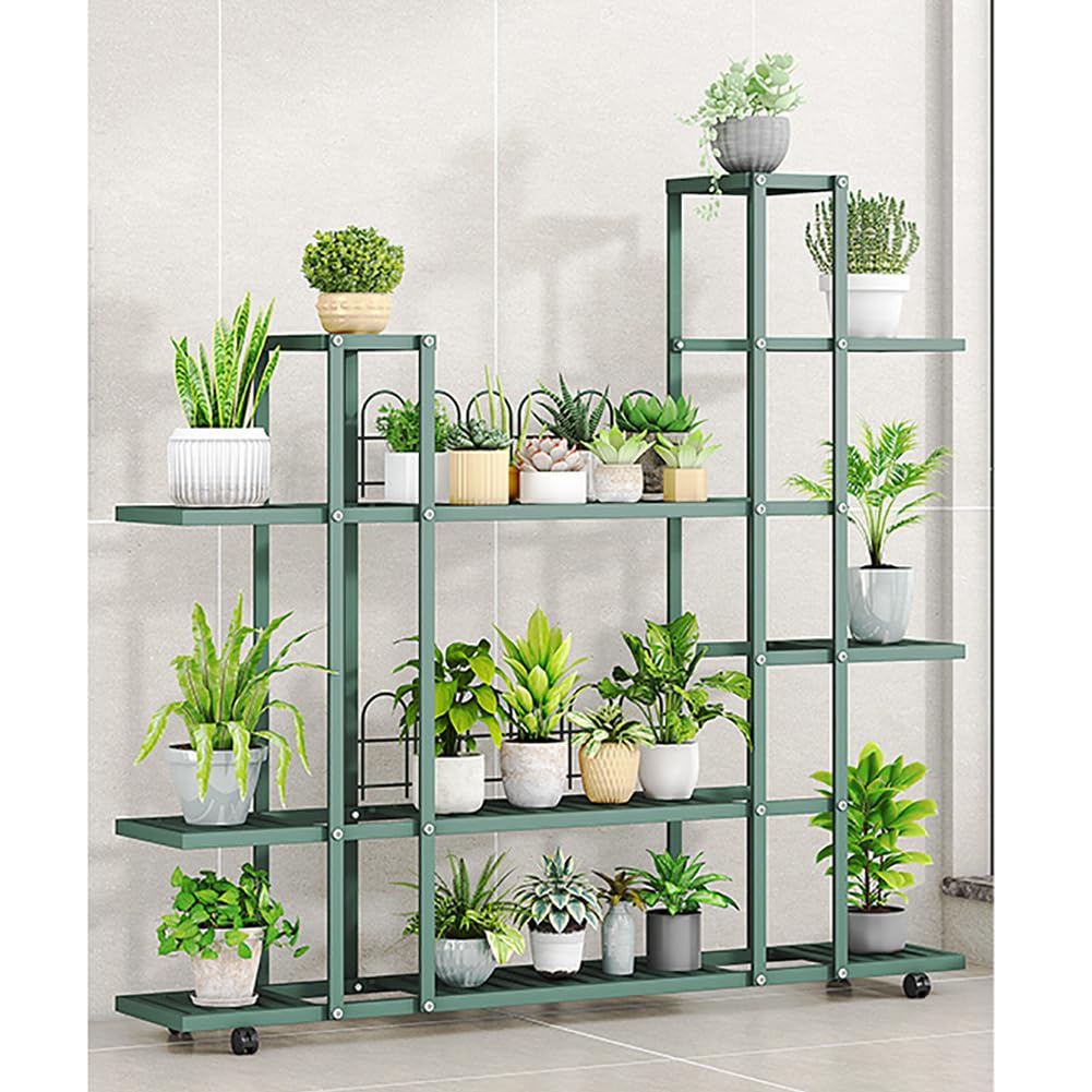 Étagère d'angle Garvee pour plantes, avec roulettes, en fer robuste et étanche, pour salon, balcon ou jardin, noir.