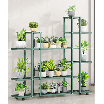Étagère d'angle Garvee pour plantes, avec roulettes, en fer robuste et étanche, pour salon, balcon ou jardin, noir.