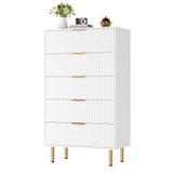 Garvee Kommode Moderne 5 Schubladen Bois Gérillé Métal Poignées Blanc Pour Salon Chambre, Grande Capacité, MDF Durable - 