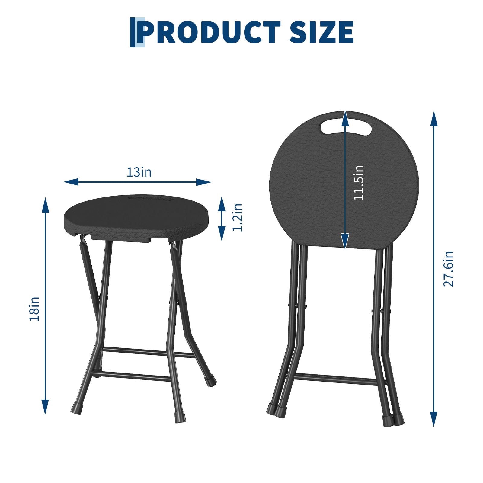 Tabouret pliant Garvee avec poignée, portable, capacité de charge de 272 kg, pieds antidérapants, structure en acier pour le camping et la cuisine, léger et pliable, noir