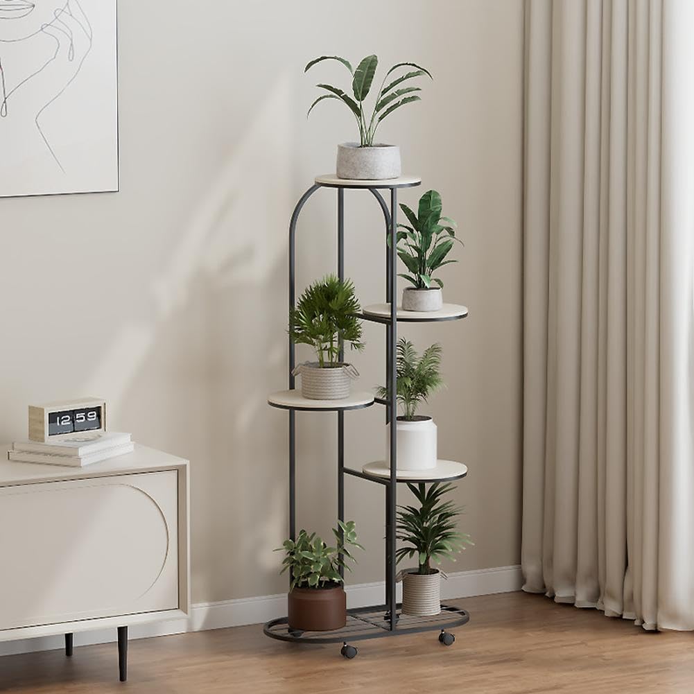 Garvee Support pour plantes d'intérieur à 4 roulettes, 5 niveaux, en métal noir, pour salon et balcon, mobile, stable, à monter soi-même